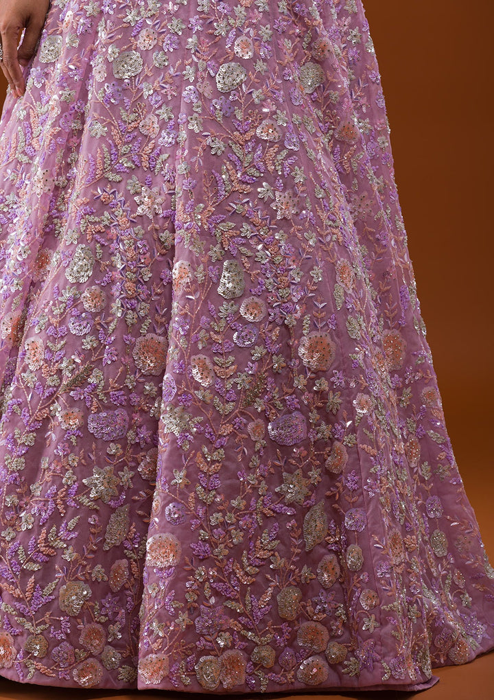 Lavender Sequins Net Designer Lehenga-Koskii