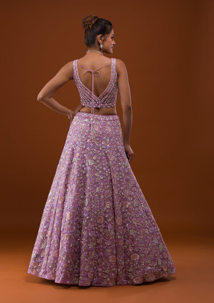 Lavender Sequins Net Designer Lehenga-Koskii