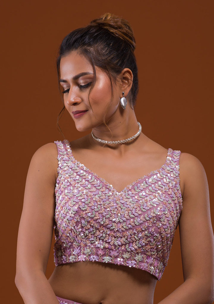 Lavender Sequins Net Designer Lehenga-Koskii