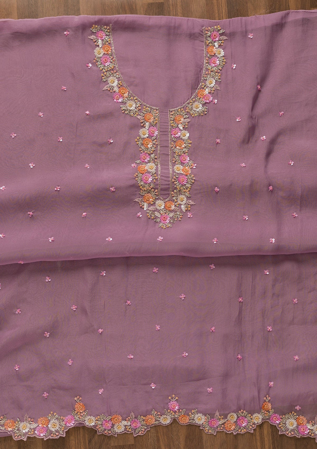 Lavender Sequins Organza Unstitched Salwar Kameez-Koskii