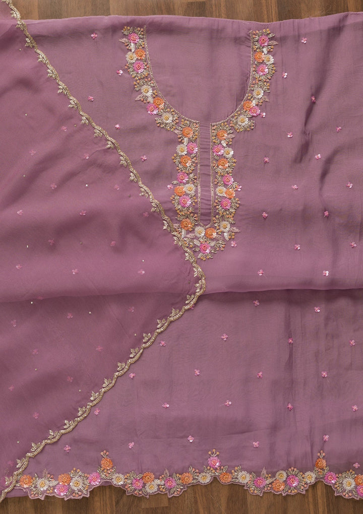 Lavender Sequins Organza Unstitched Salwar Kameez-Koskii