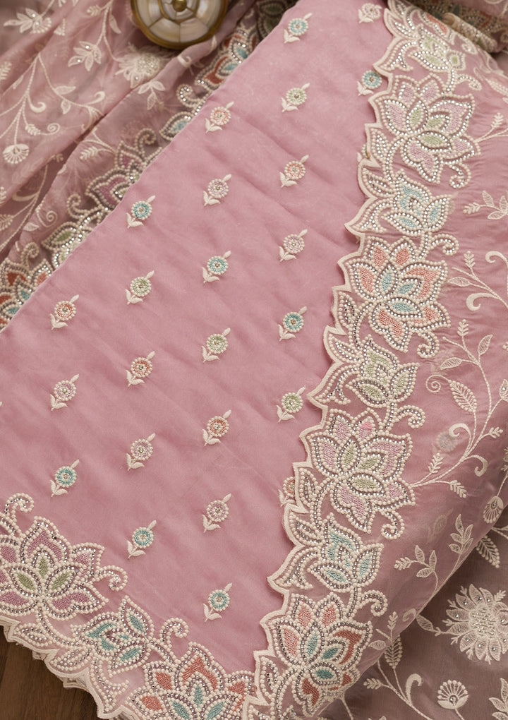 Lavender Sequins Organza Unstitched Salwar Kameez-Koskii