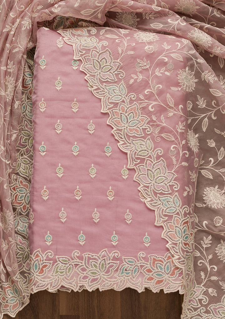 Lavender Sequins Organza Unstitched Salwar Kameez-Koskii