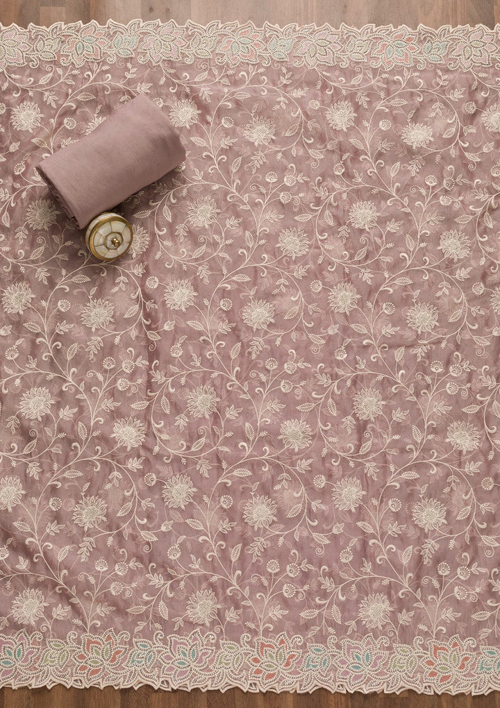 Lavender Sequins Organza Unstitched Salwar Kameez-Koskii