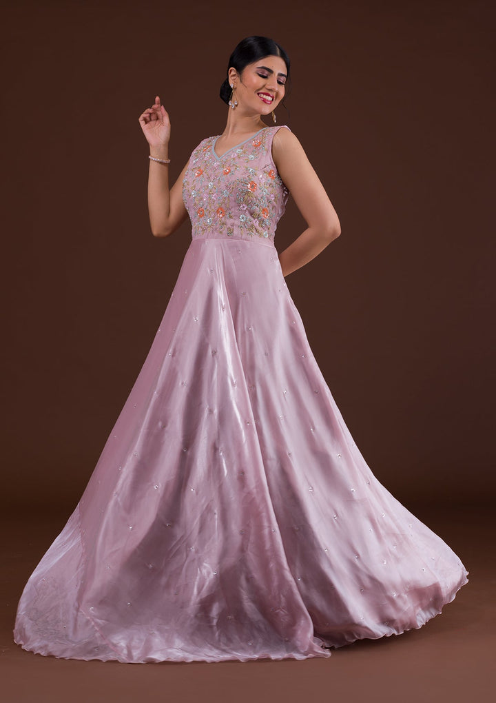 Lavender Sequins Tissue Designer Gown-Koskii