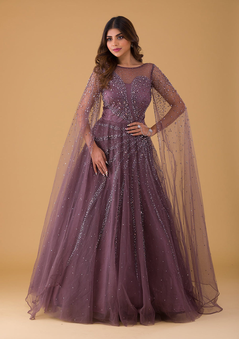 Lavender Silver Stonework Net Gown-Koskii