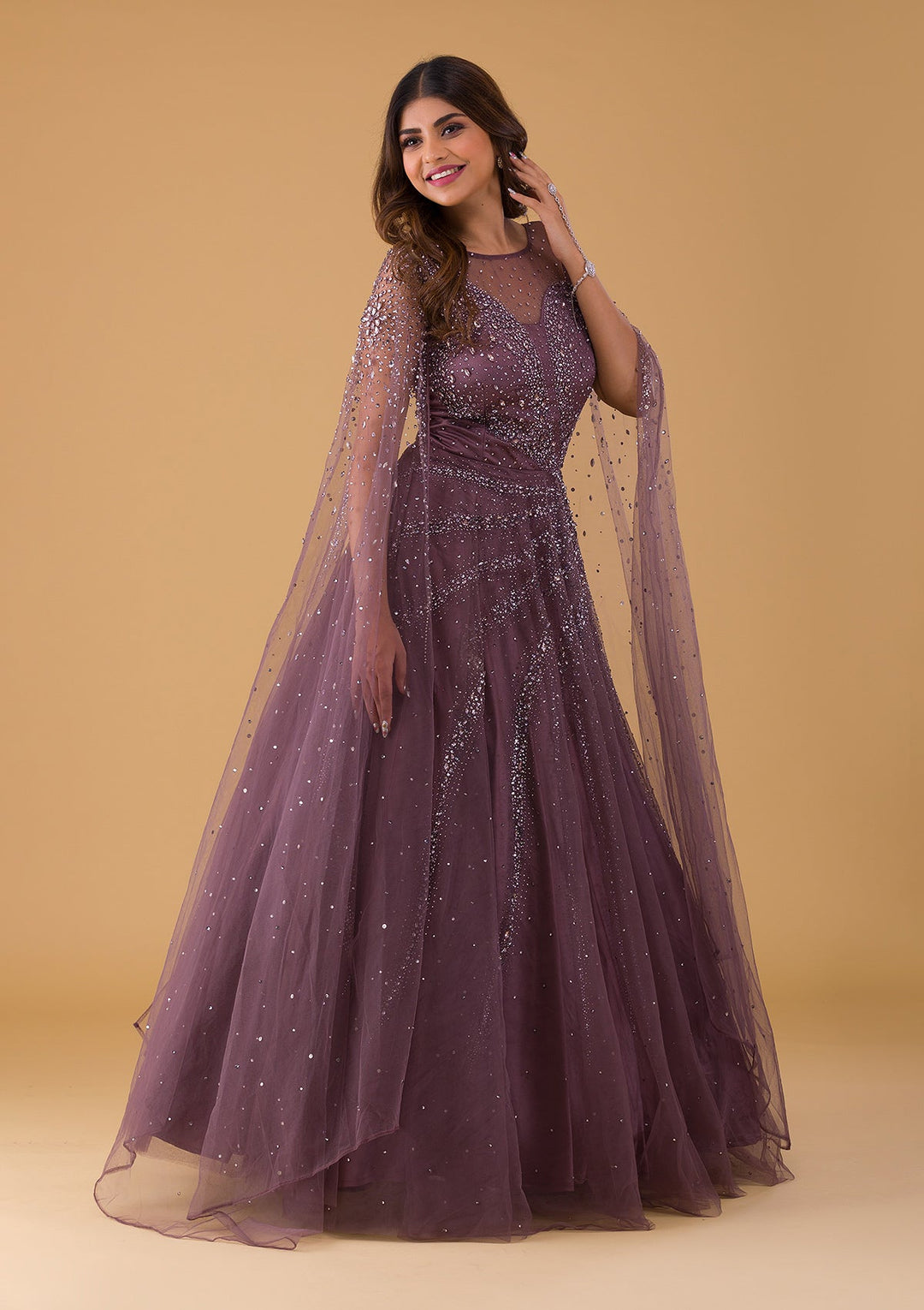 Lavender Silver Stonework Net Gown-Koskii