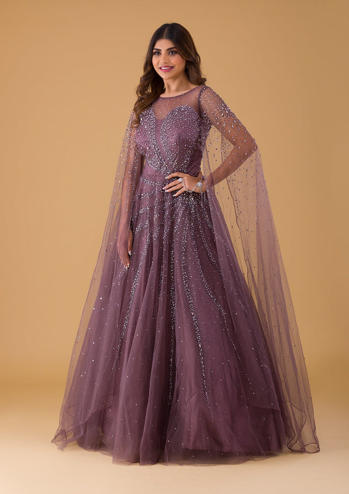 Lavender Silver Stonework Net Gown-Koskii