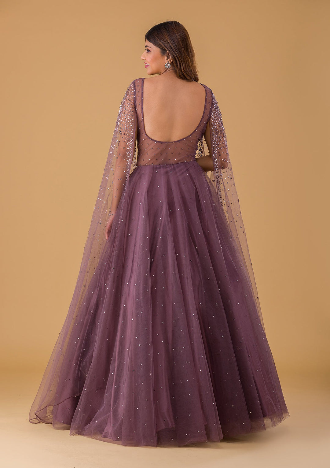 Lavender Silver Stonework Net Gown-Koskii