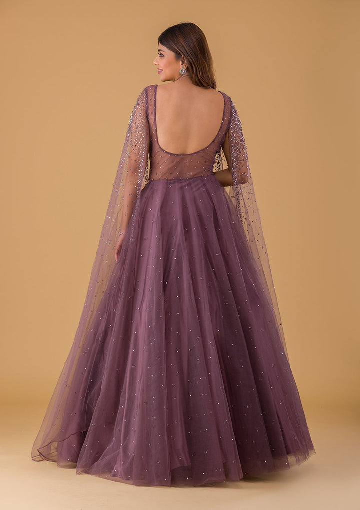 Lavender Silver Stonework Net Gown-Koskii
