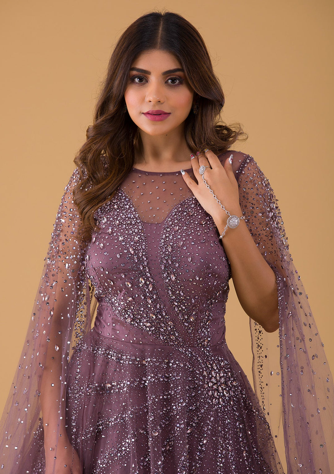 Lavender Silver Stonework Net Gown-Koskii