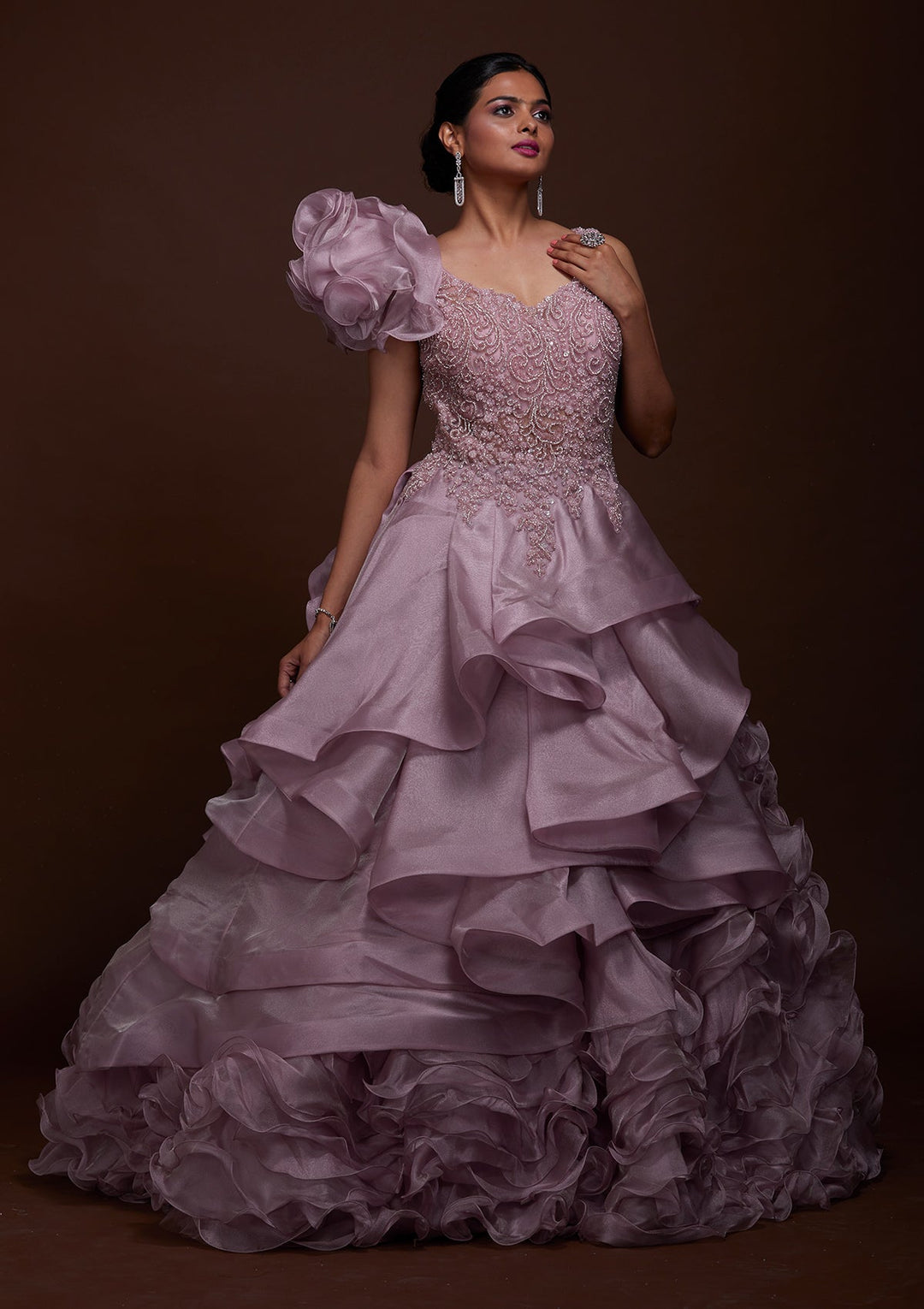 Lavender Silver Stonework Net Gown-Koskii