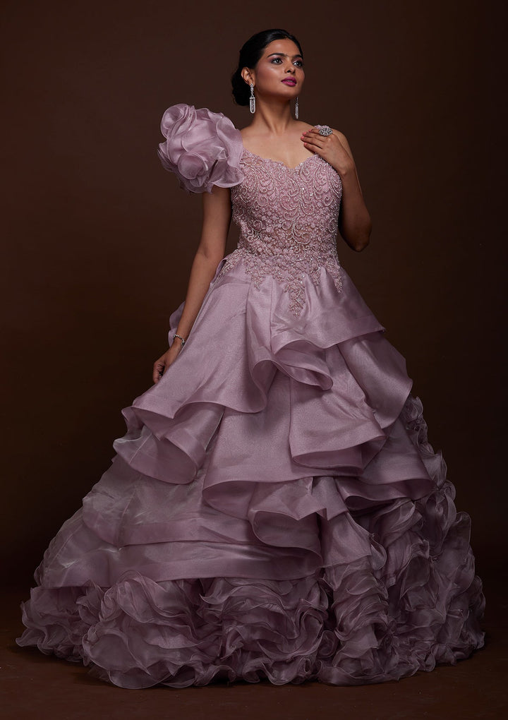 Lavender Silver Stonework Net Gown-Koskii