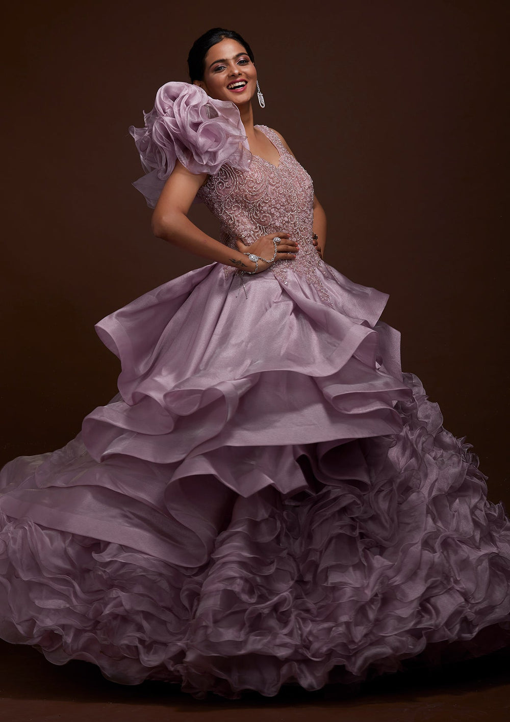 Lavender Silver Stonework Net Gown-Koskii