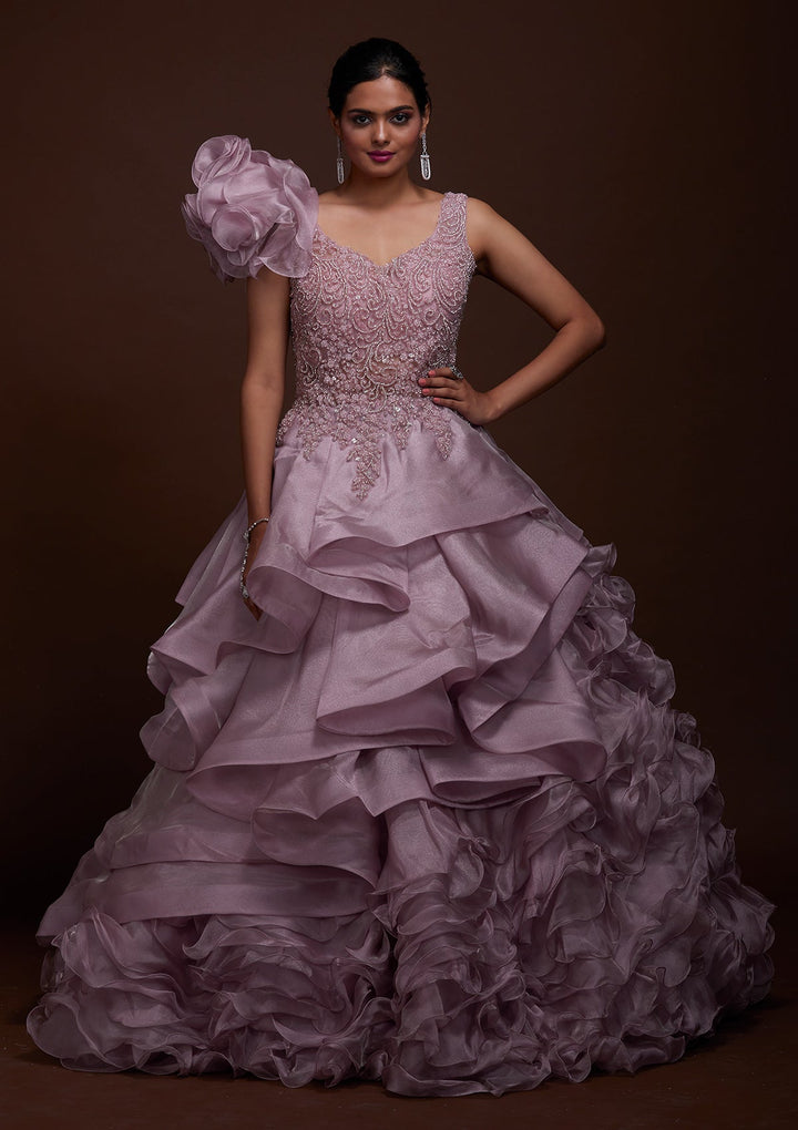 Lavender Silver Stonework Net Gown-Koskii