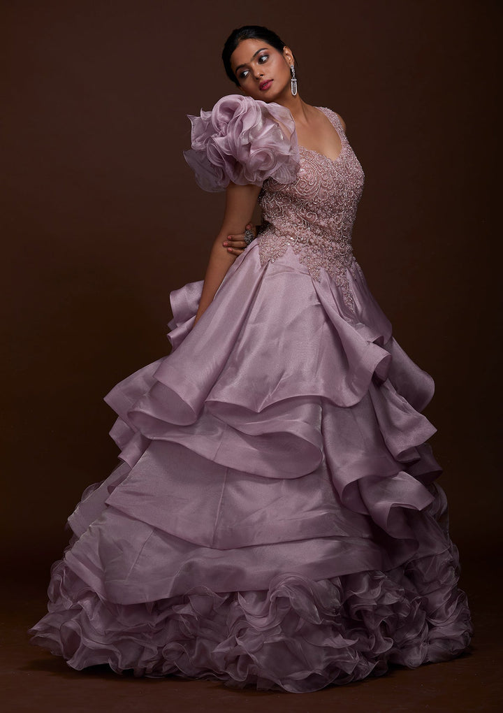 Lavender Silver Stonework Net Gown-Koskii