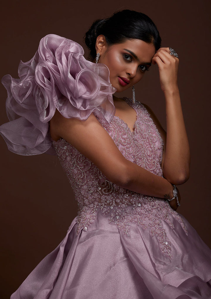Lavender Silver Stonework Net Gown-Koskii