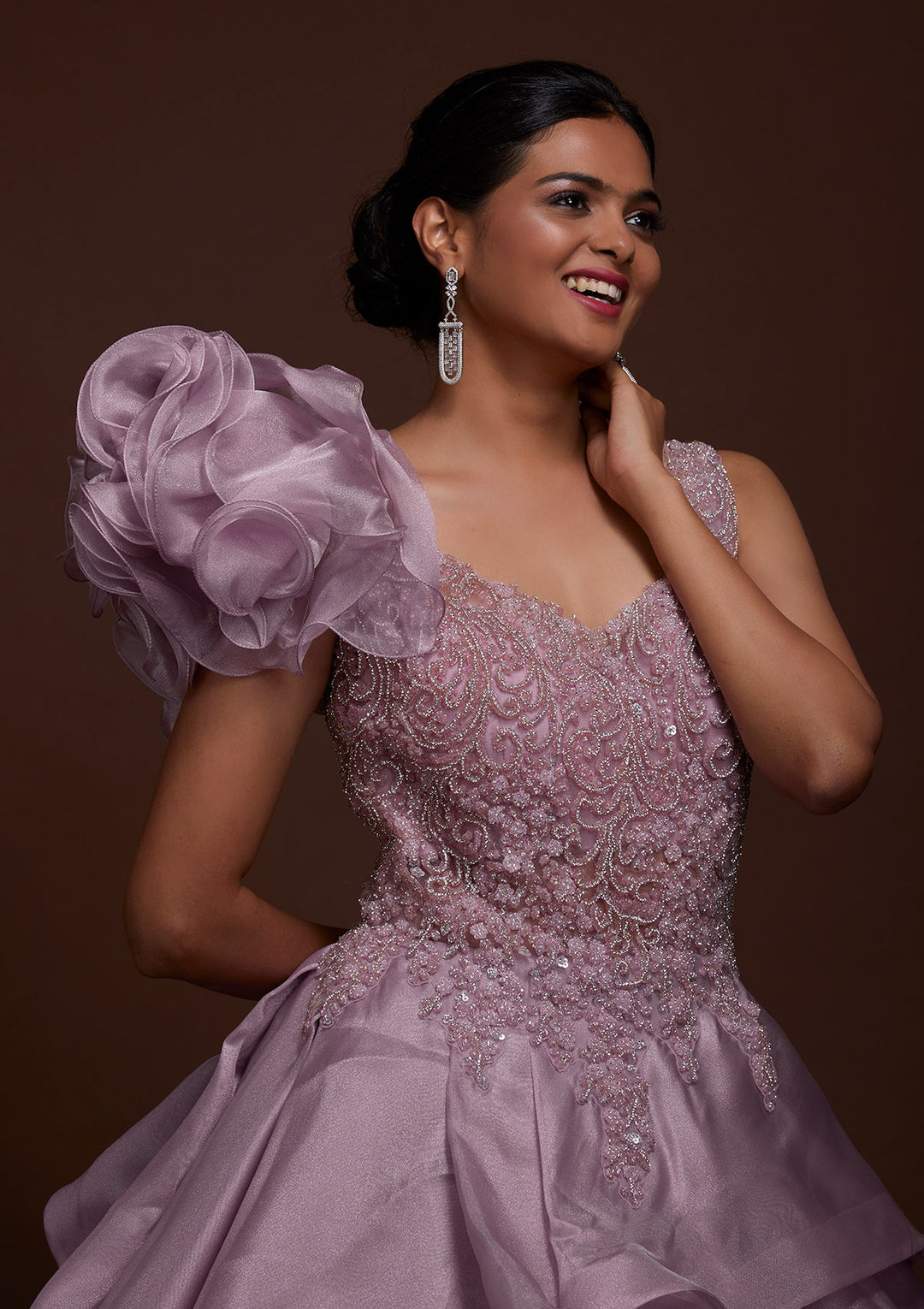Lavender Silver Stonework Net Gown-Koskii