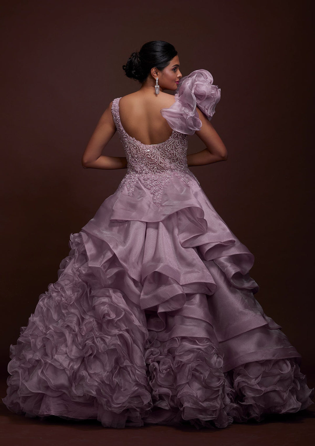 Lavender Silver Stonework Net Gown-Koskii