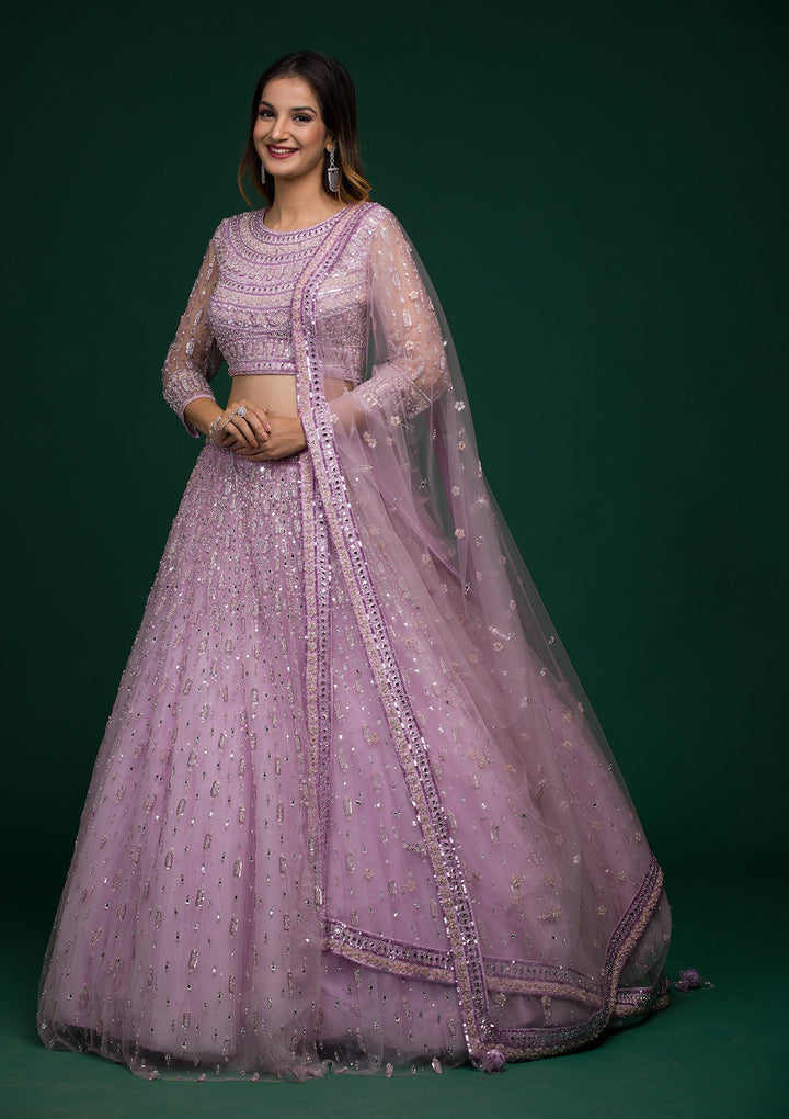 Lavender Silver Stonework Net Lehenga-koskii