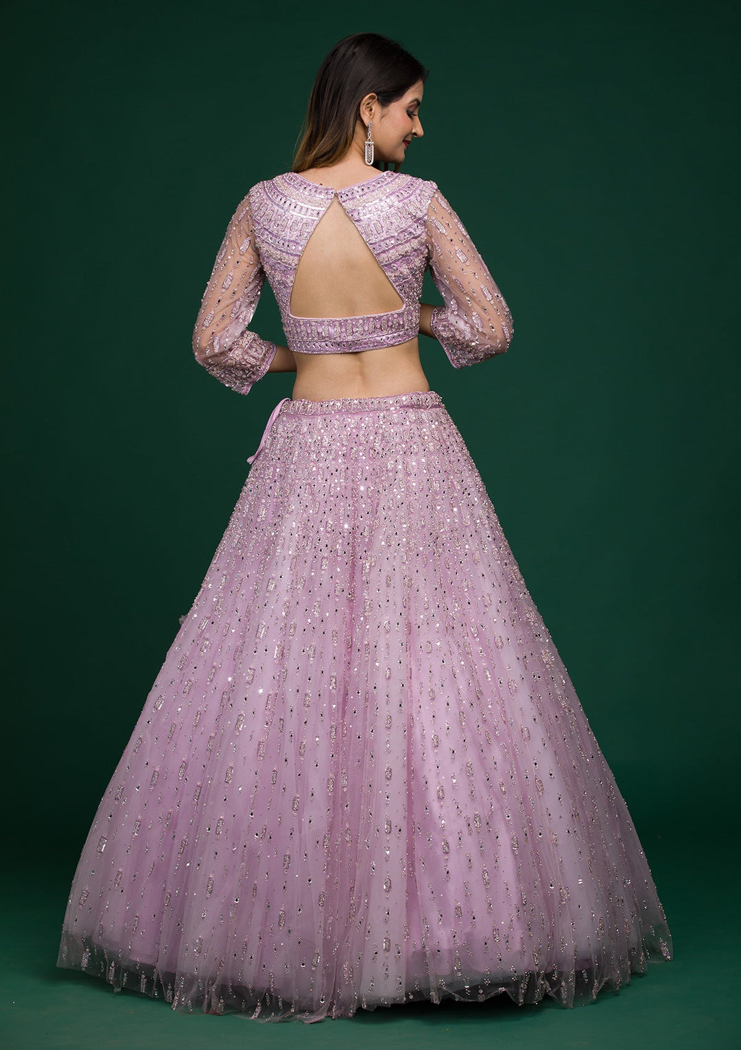Lavender Silver Stonework Net Lehenga-koskii