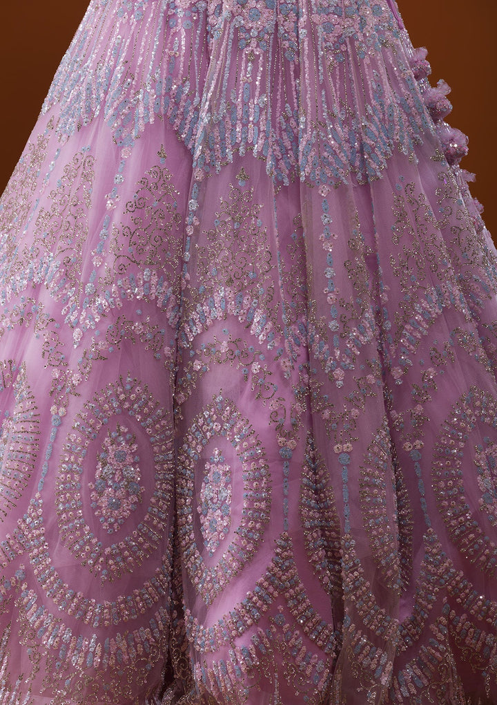 Lavender Silver Stonework Net Designer Lehenga-Koskii