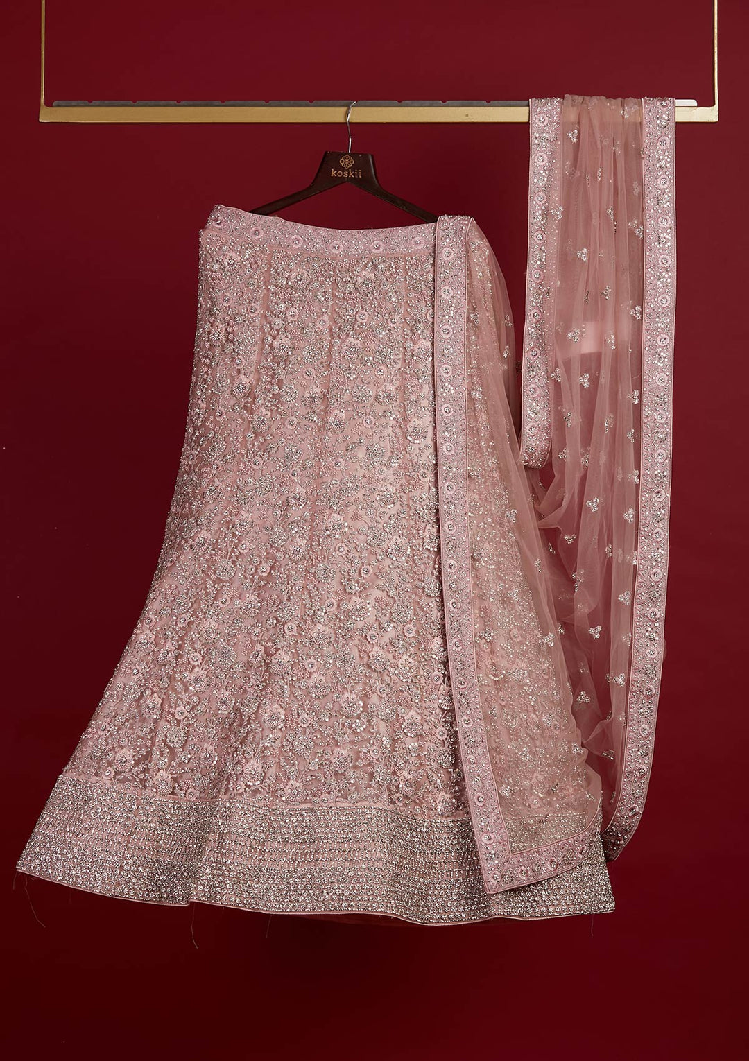 Lavender Silver Stonework Net Designer Semi-Stitched Lehenga - Koskii