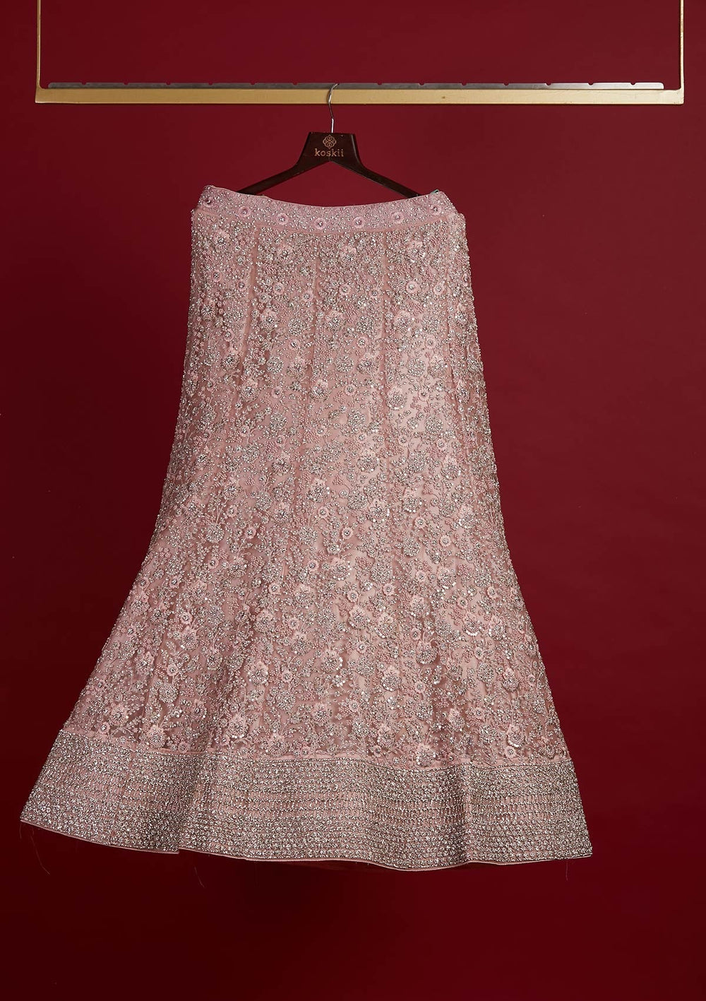 Lavender Silver Stonework Net Designer Semi-Stitched Lehenga - Koskii