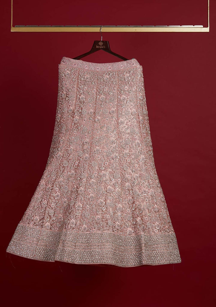 Lavender Silver Stonework Net Designer Semi-Stitched Lehenga - Koskii