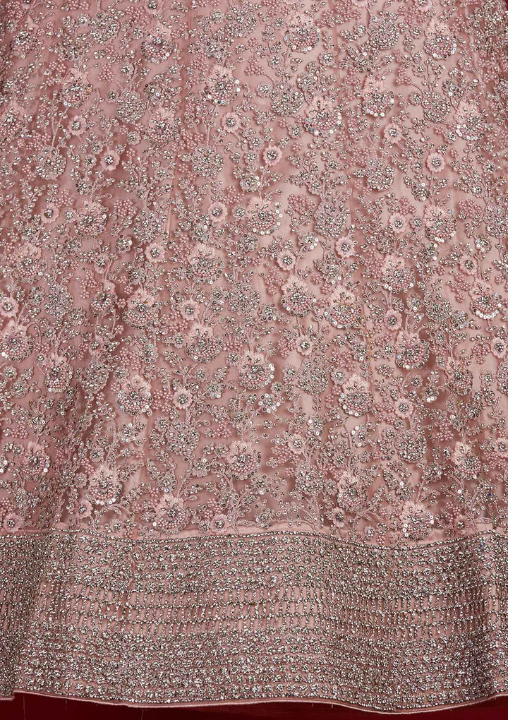 Lavender Silver Stonework Net Designer Semi-Stitched Lehenga - Koskii