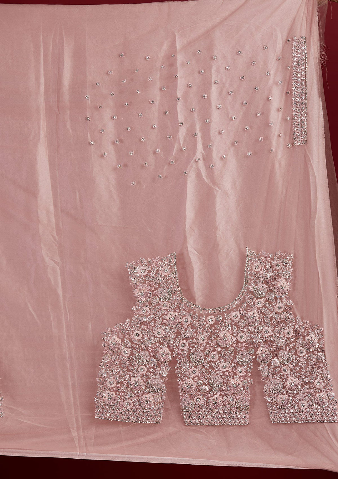 Lavender Silver Stonework Net Designer Semi-Stitched Lehenga - Koskii