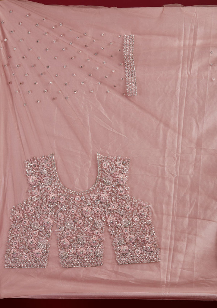 Lavender Silver Stonework Net Designer Semi-Stitched Lehenga - Koskii