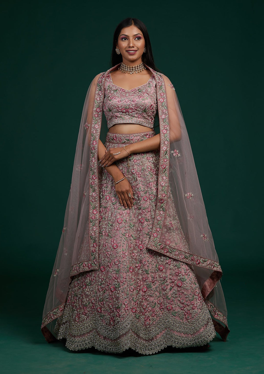 Lavender Silver Stonework Net Designer Lehenga-Koskii
