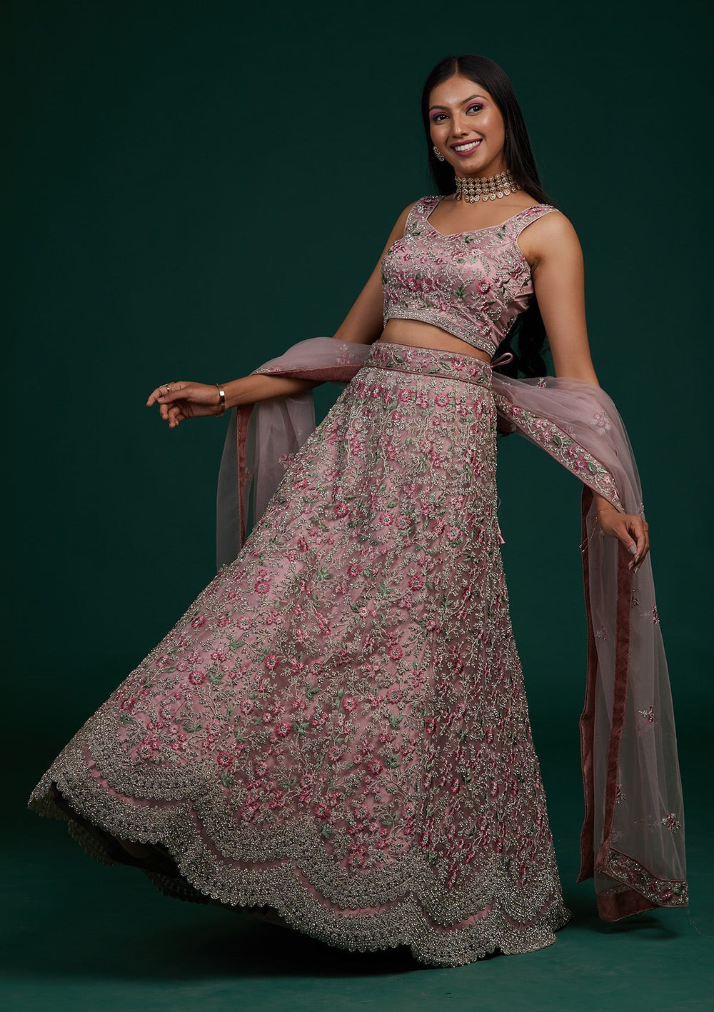 Lavender Silver Stonework Net Designer Lehenga-Koskii