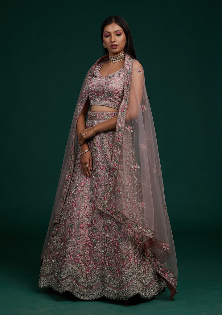 Lavender Silver Stonework Net Designer Lehenga-Koskii