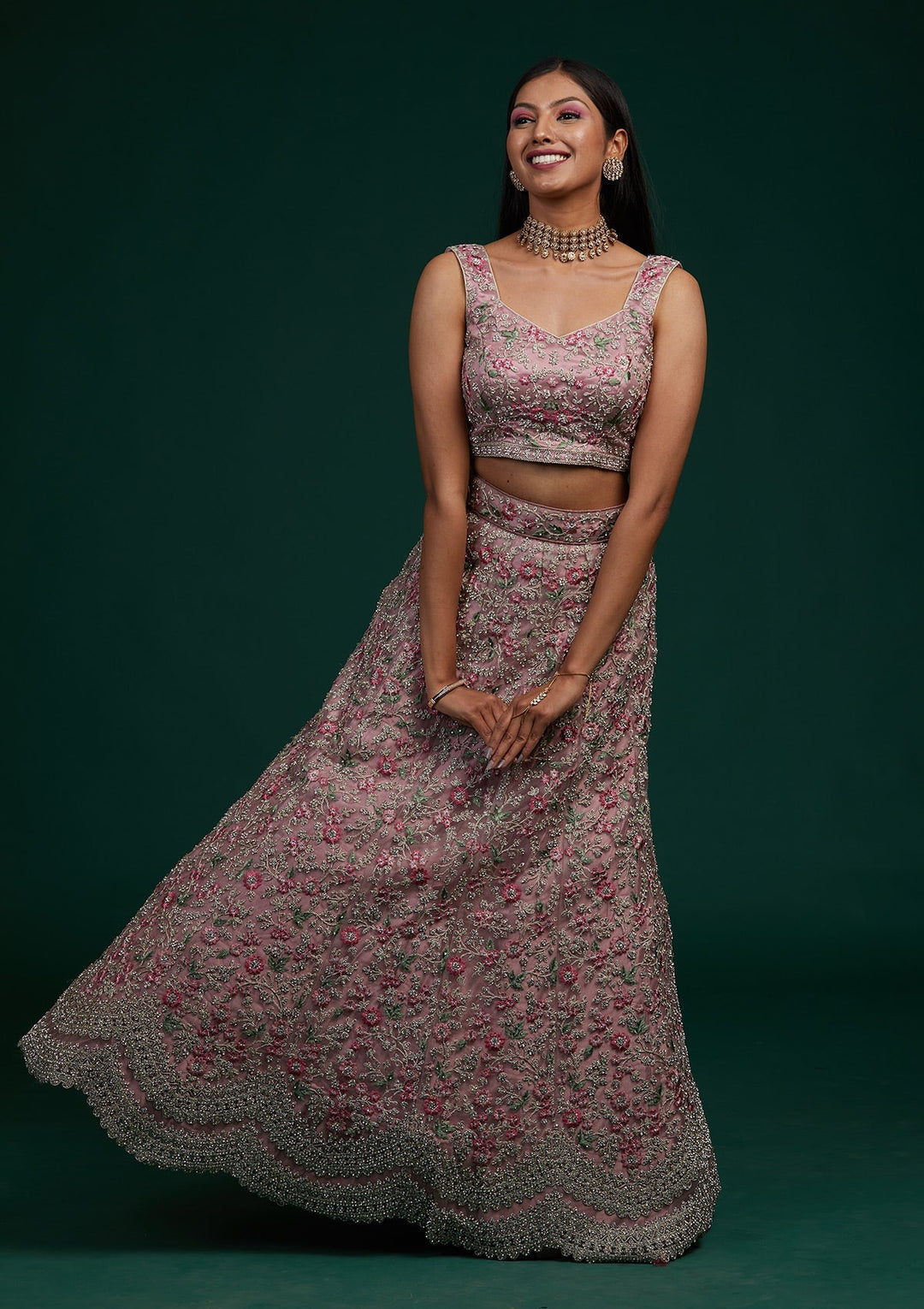 Lavender Silver Stonework Net Designer Lehenga-Koskii