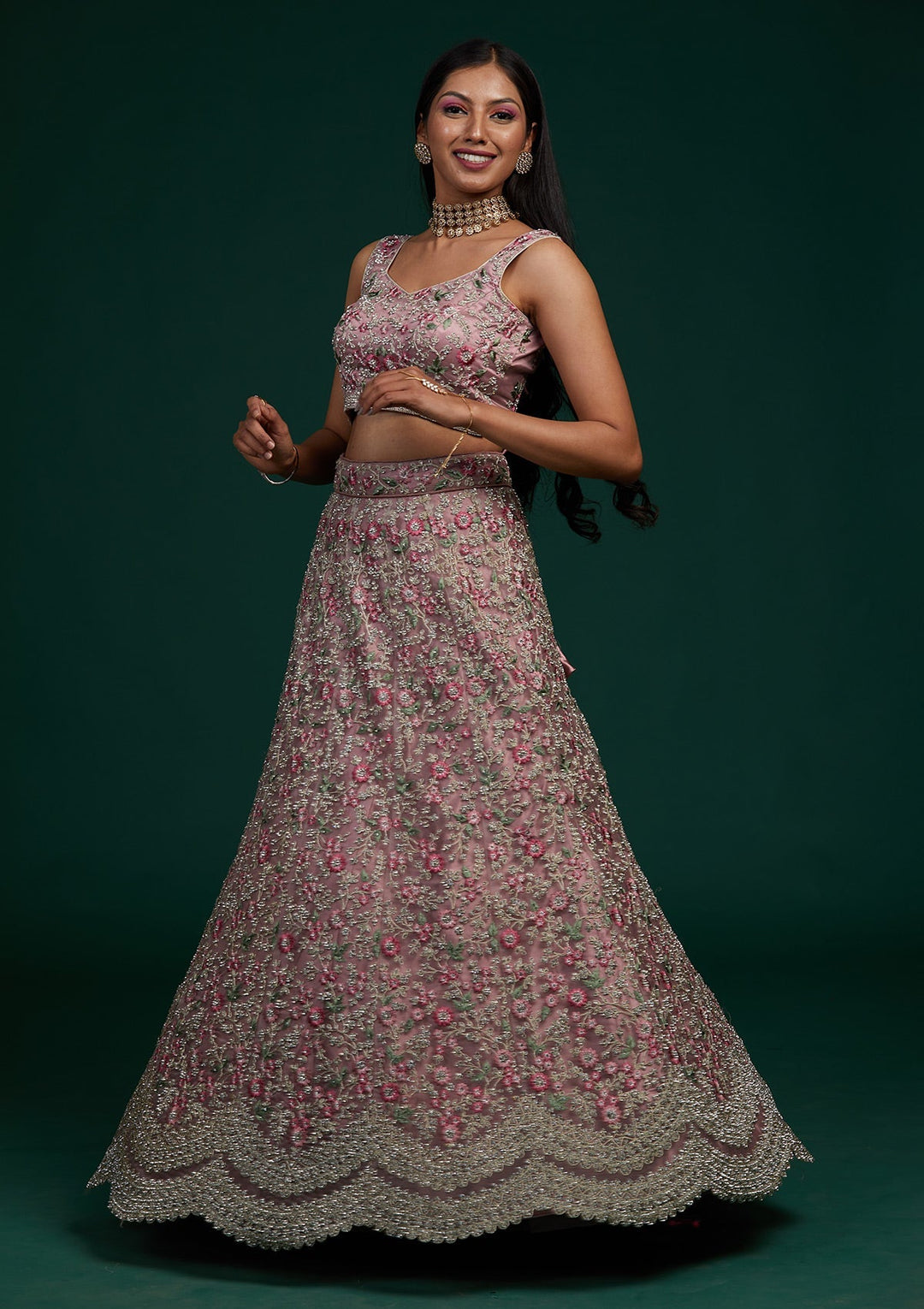 Lavender Silver Stonework Net Designer Lehenga-Koskii