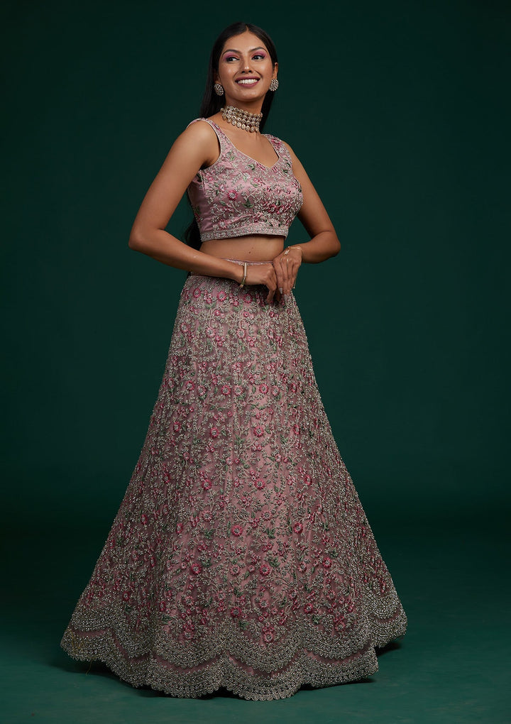 Lavender Silver Stonework Net Designer Lehenga-Koskii