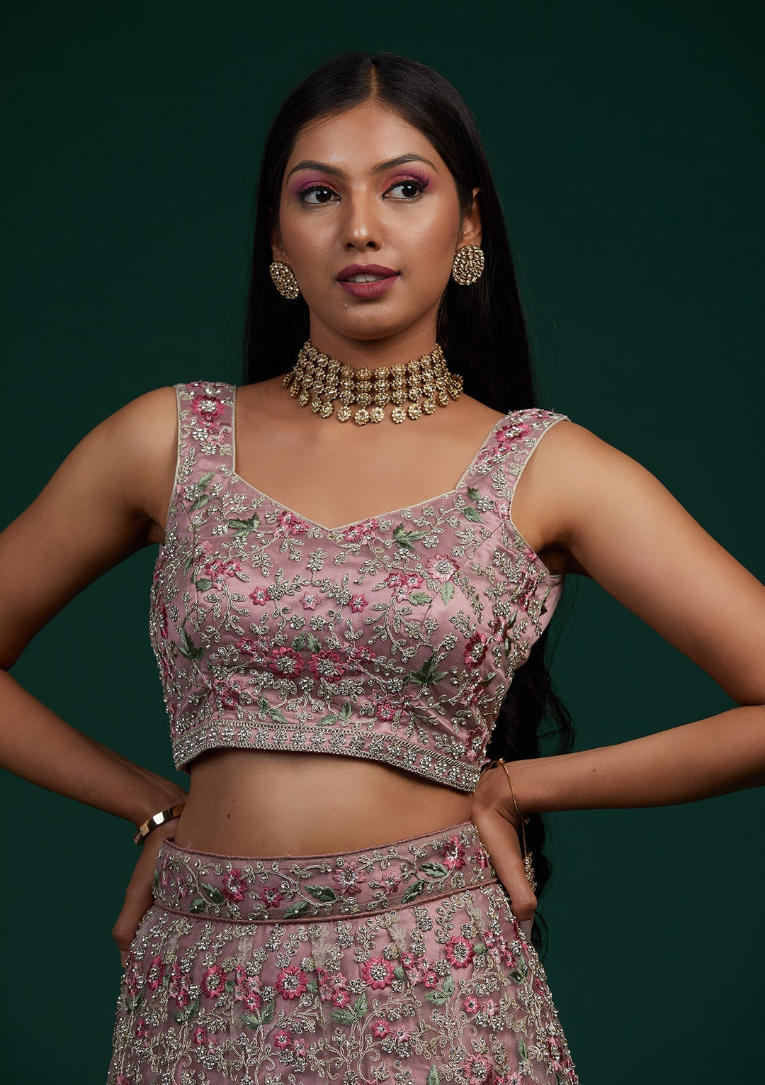 Lavender Silver Stonework Net Designer Lehenga-Koskii
