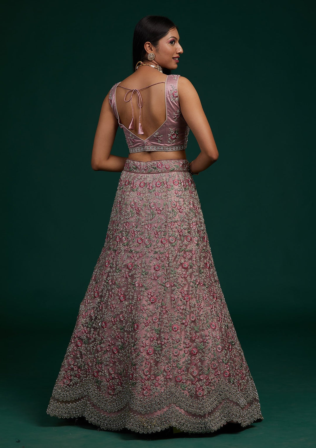 Lavender Silver Stonework Net Designer Lehenga-Koskii