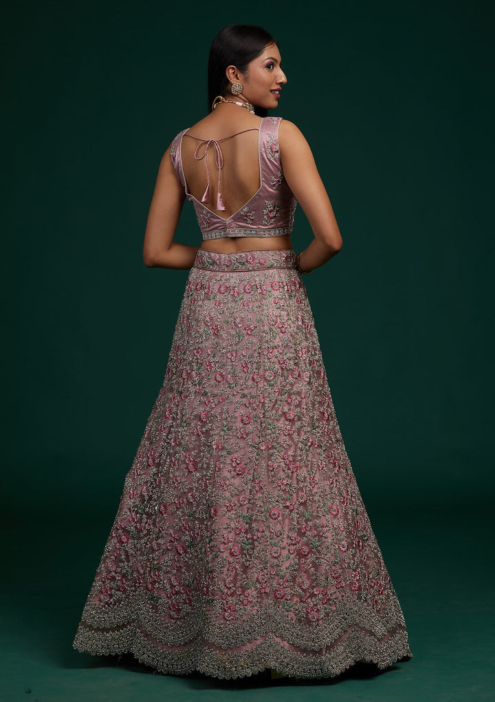 Lavender Silver Stonework Net Designer Lehenga-Koskii