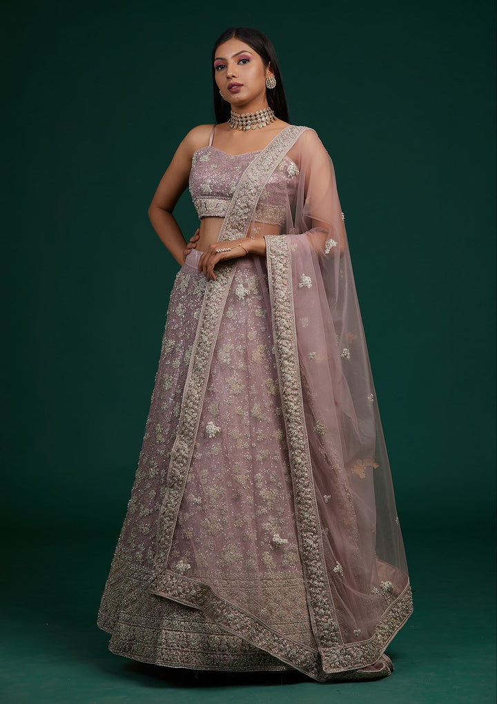 Lavender Silver Stonework Net Designer Lehenga-Koskii