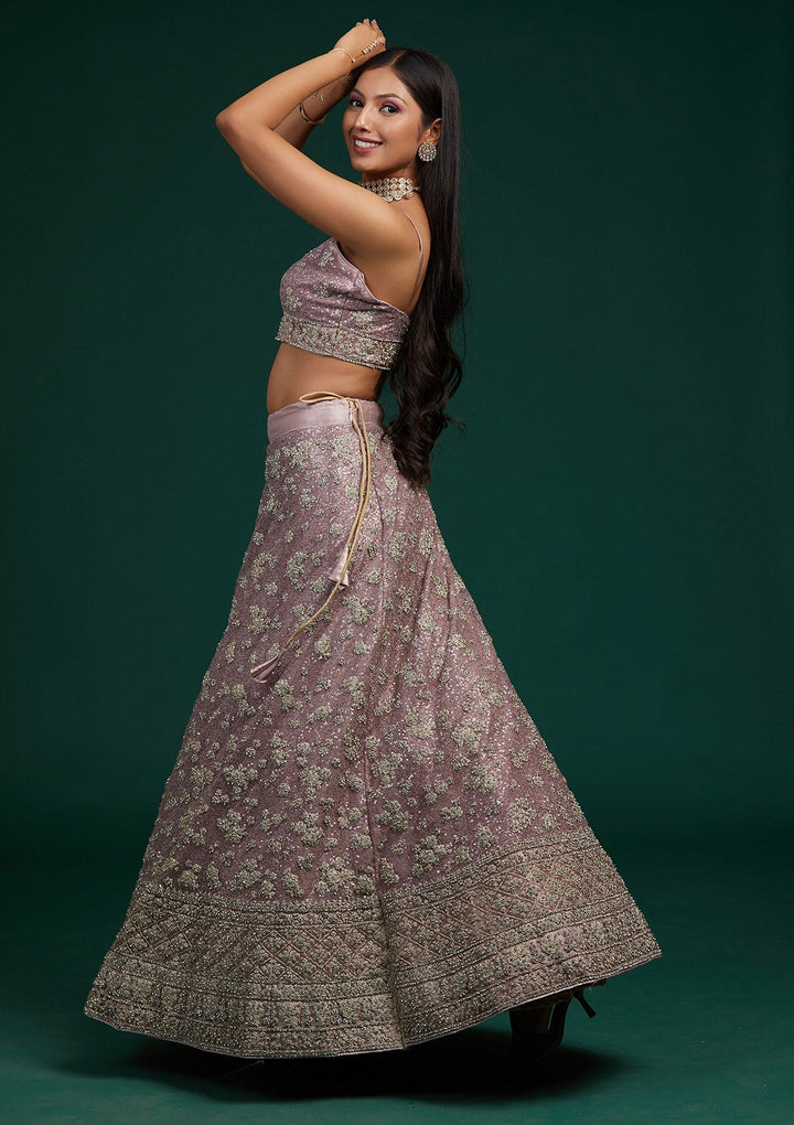 Lavender Silver Stonework Net Designer Lehenga-Koskii