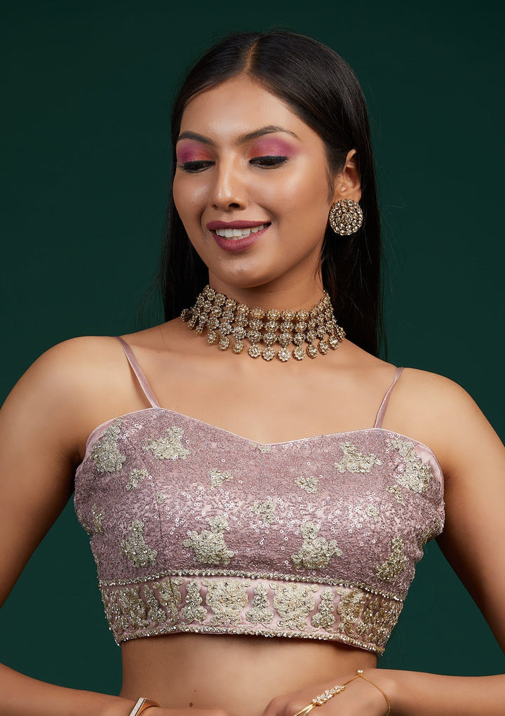 Lavender Silver Stonework Net Designer Lehenga-Koskii