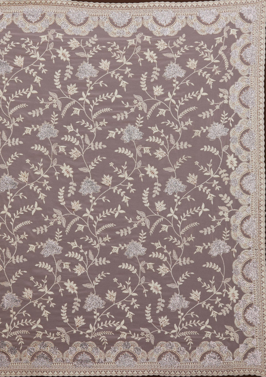 Lavender Silver Stonework Net Saree-Koskii
