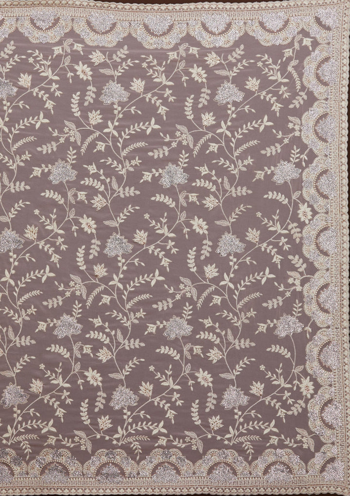 Lavender Silver Stonework Net Saree-Koskii