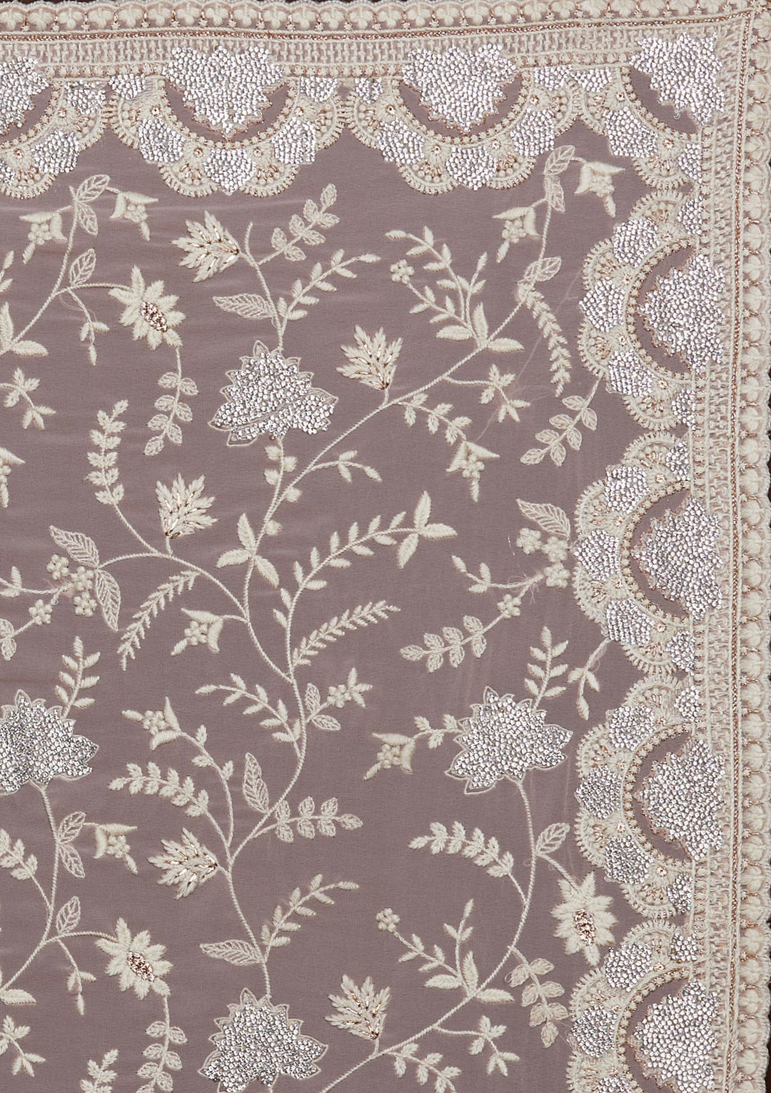 Lavender Silver Stonework Net Saree-Koskii