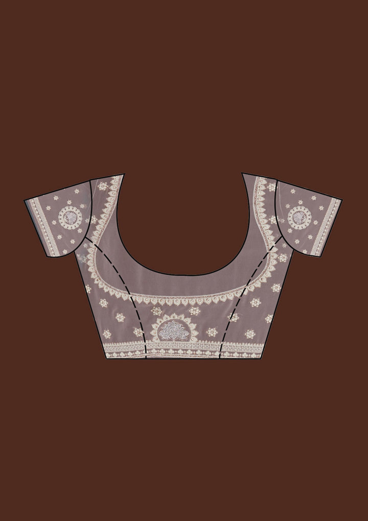 Lavender Silver Stonework Net Saree-Koskii