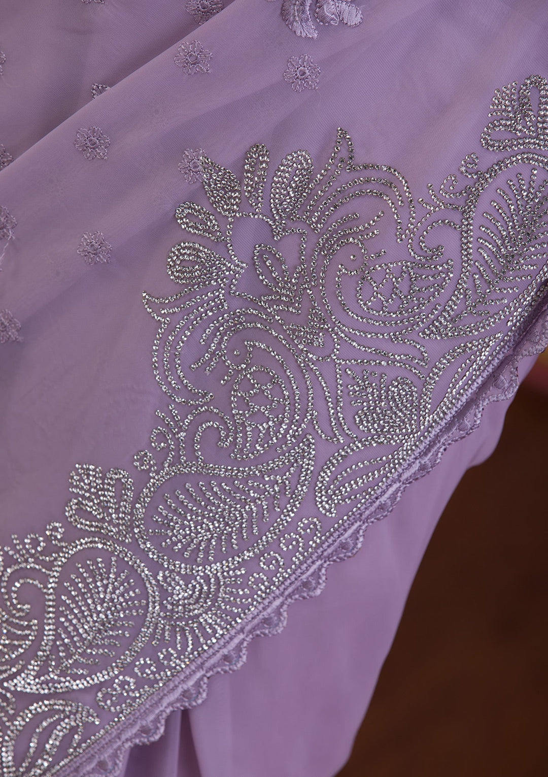 Wine Sequins Work Raw Silk Designer Saree-Koskii