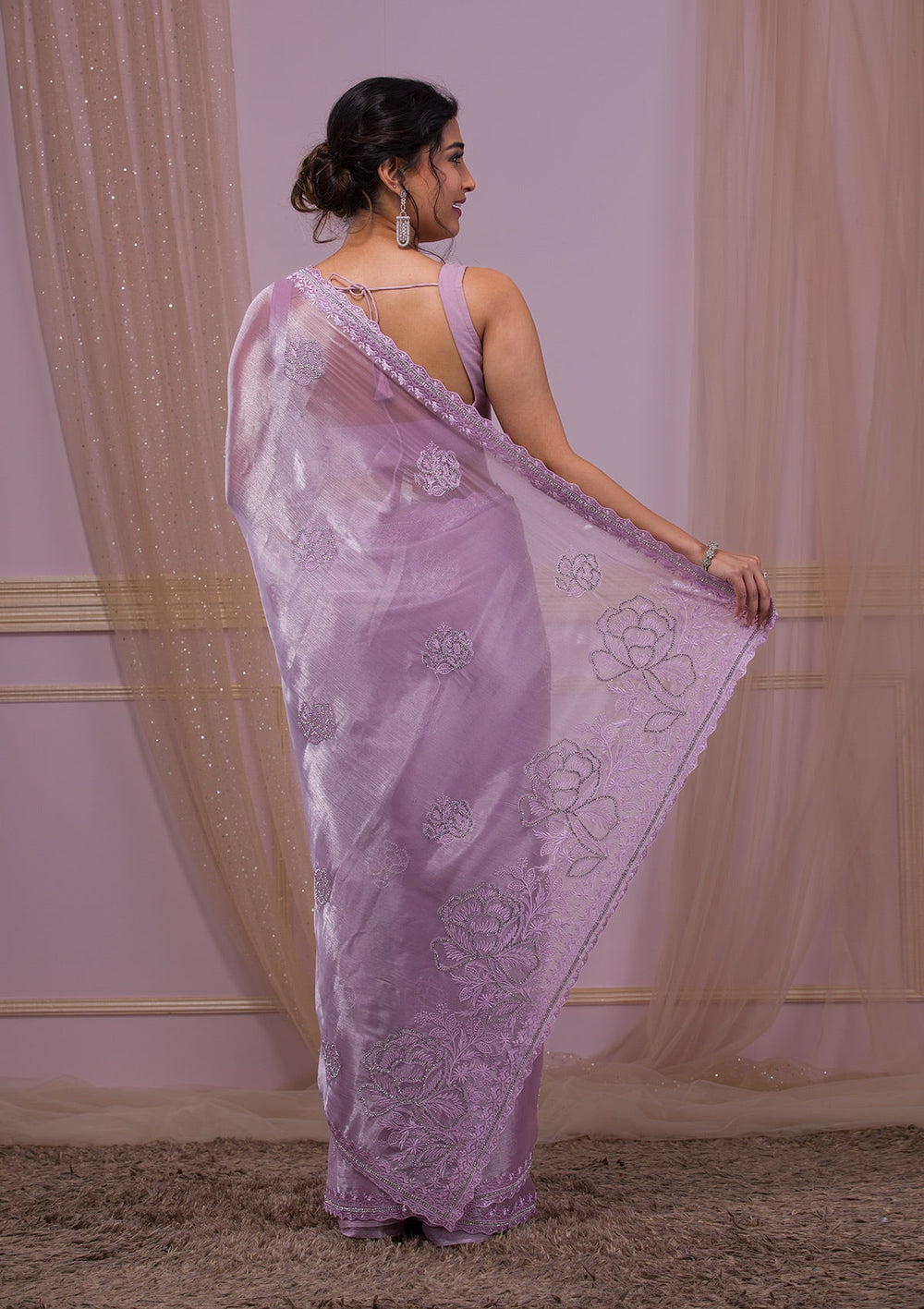 Lavender Stonework Shimmer Saree-Koskii